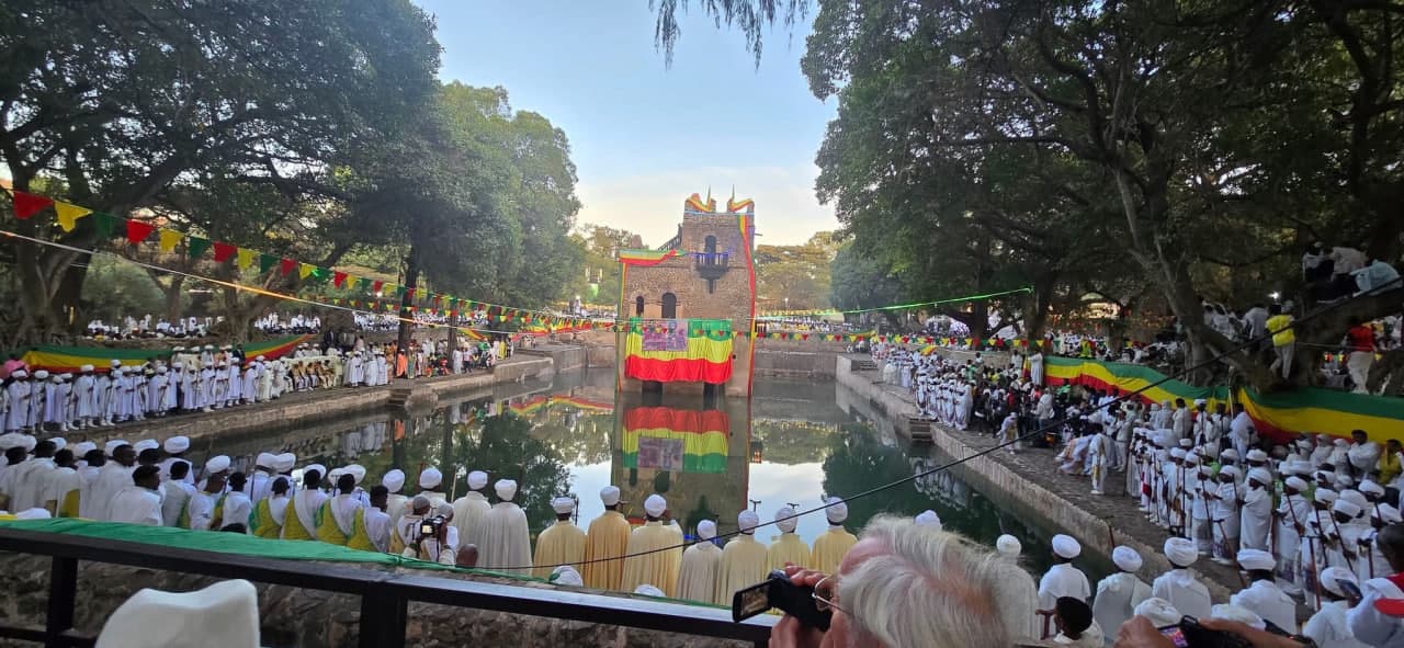 Colorful Ethiopian Orthodox holiday celebration with traditional processions