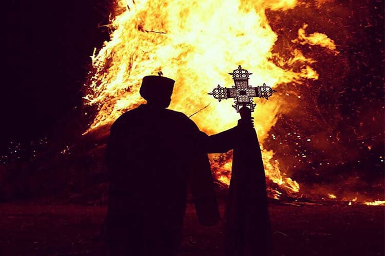 Meskel Square procession with flaming torches and the demera bonfire in Addis Ababa
