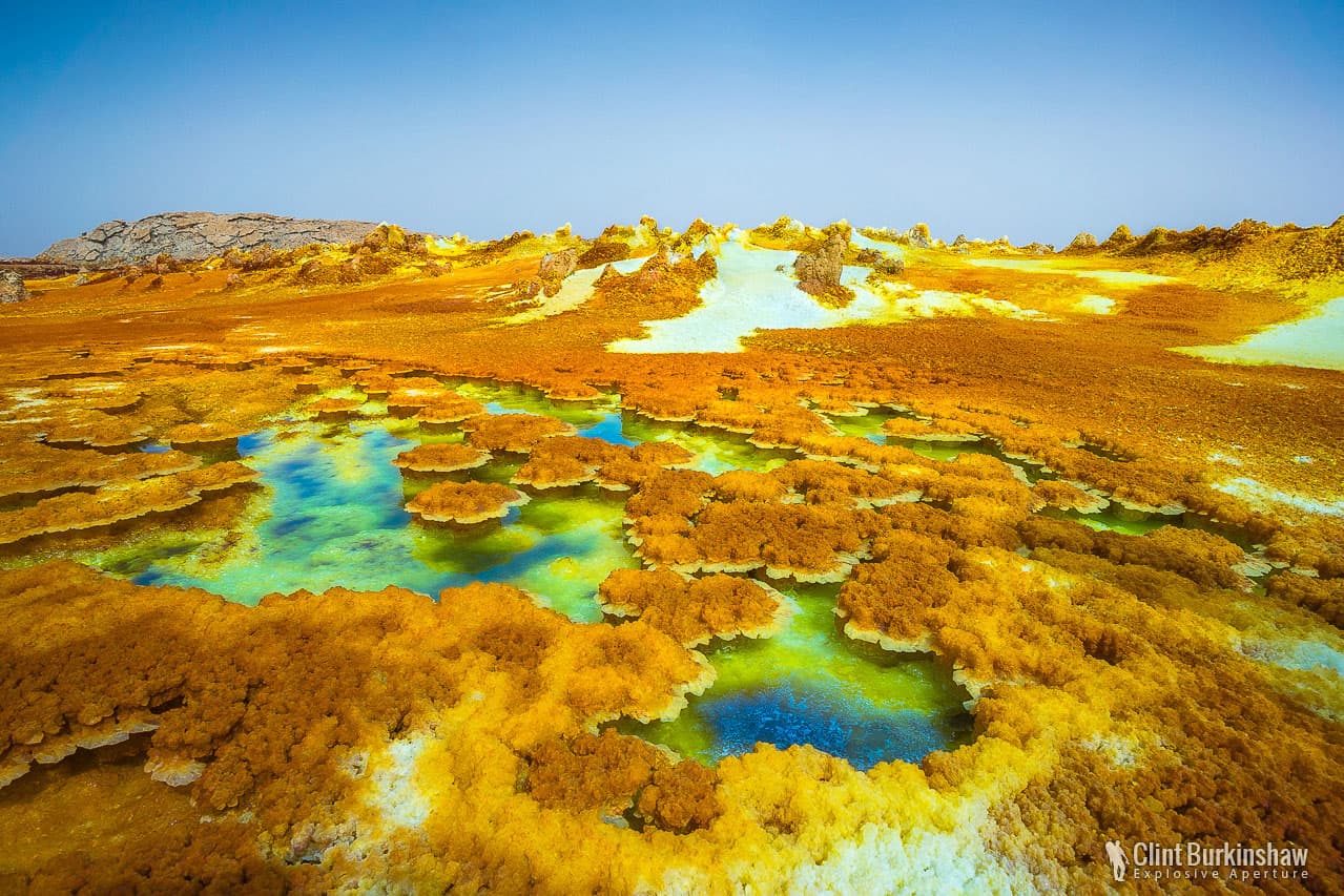 Colorful acid pools and mineral formations at Dallol in the Danakil Depression, Ethiopia