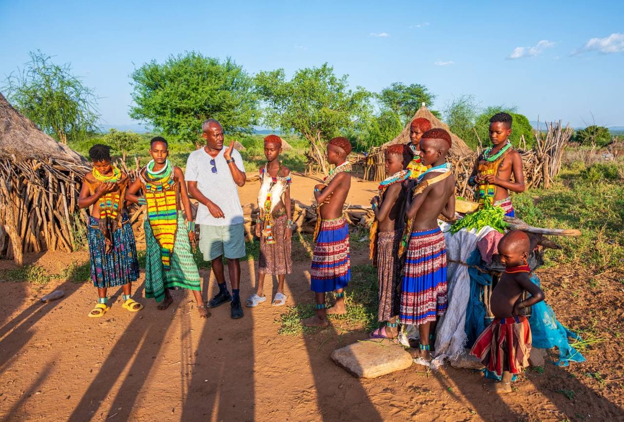 Travelers exploring Ethiopia with a local tour guide