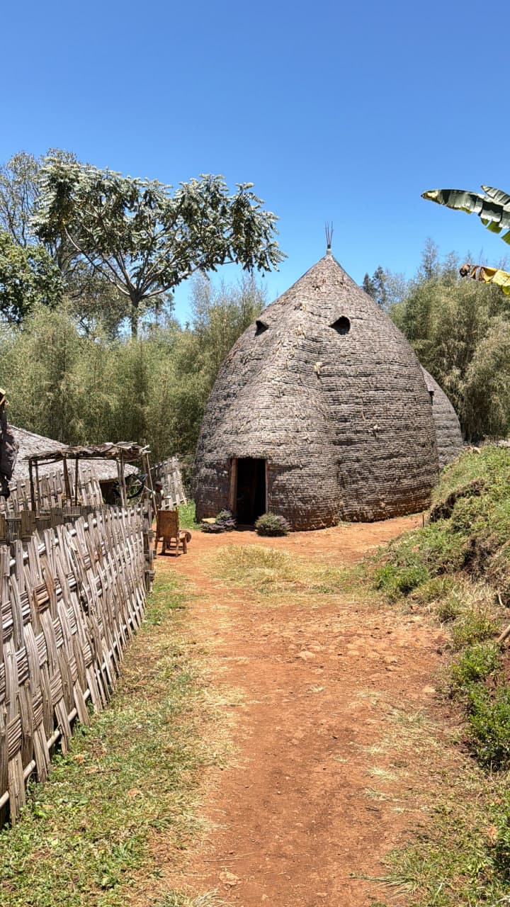Traditional tall elephant shaped woven bamboo hut in a Dorze village, Chencha highlands, Ethiopia