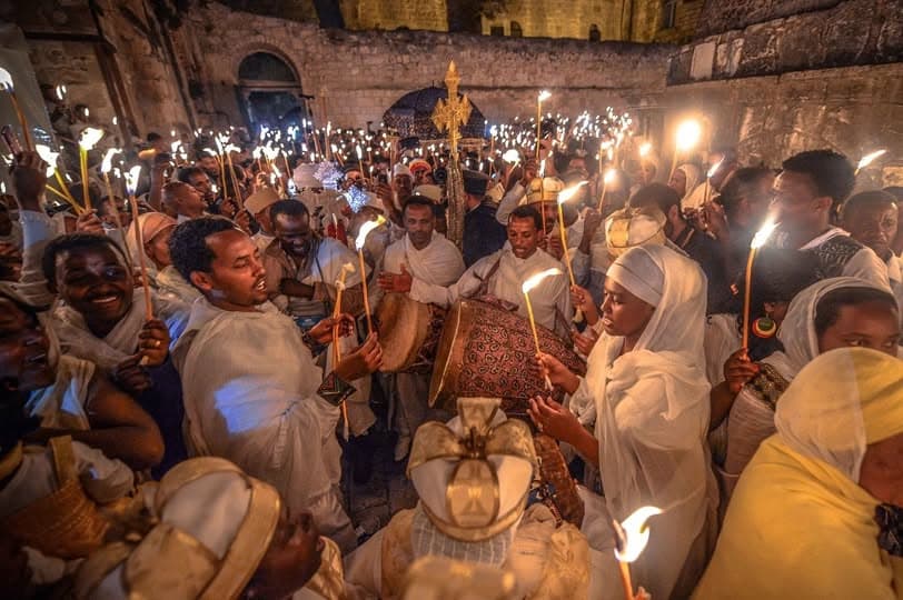 Torchlit procession during the Ethiopian Christmas (Gena) festival in Lalibela