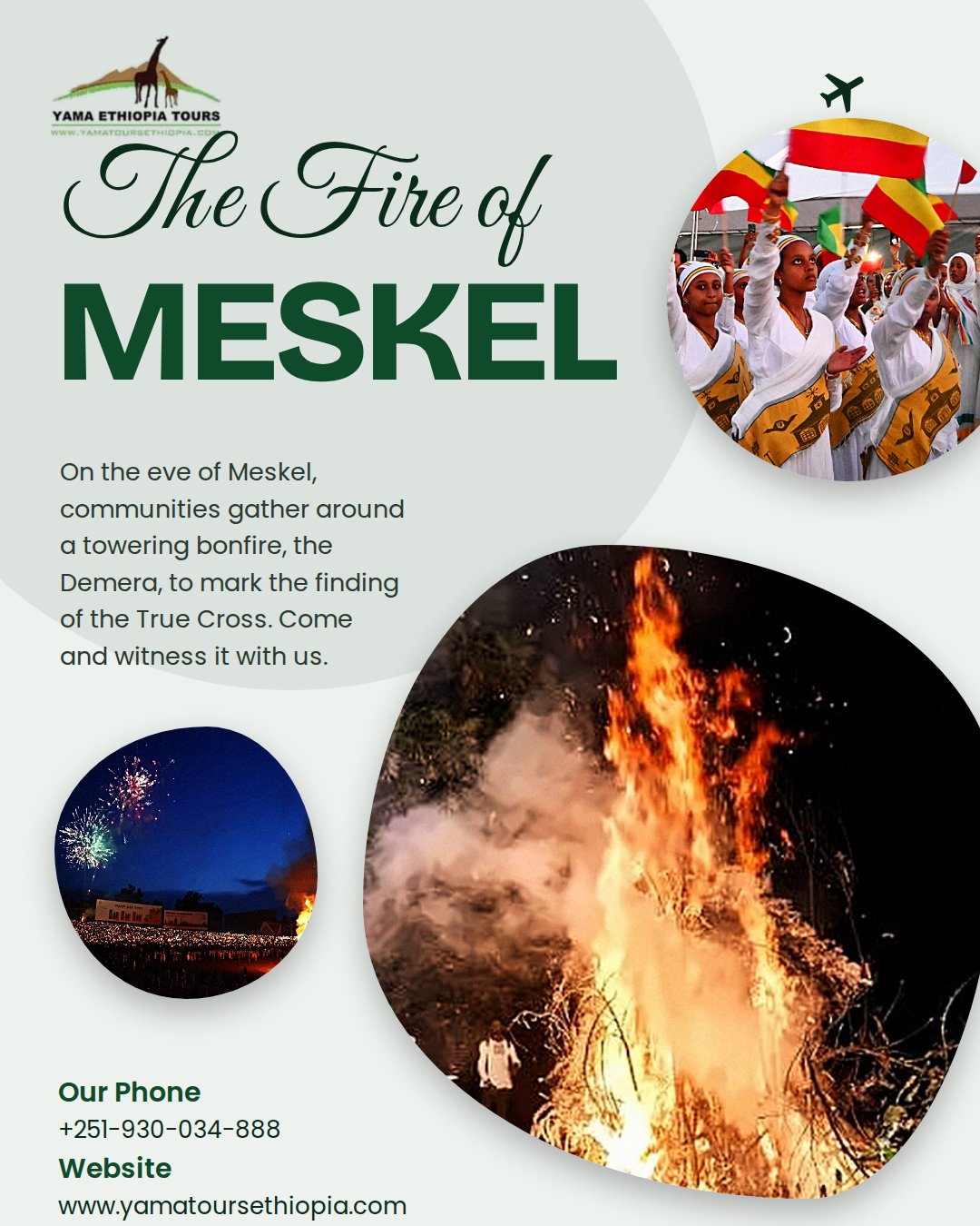 Illuminated evening crowd holding lit candles around the fire of Meskel bonfire in Ethiopia