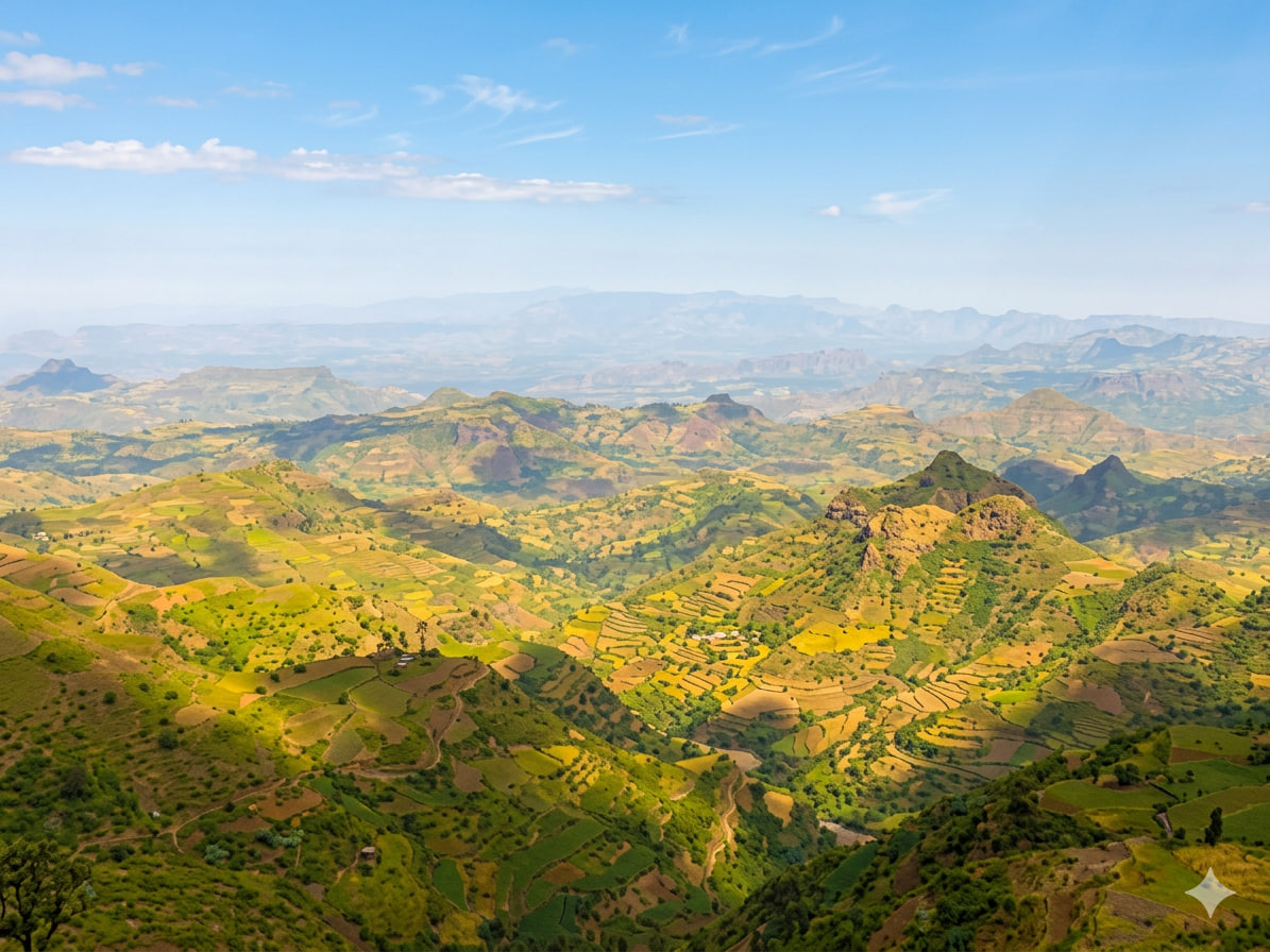 Scenic view of Ethiopian highland mountains
