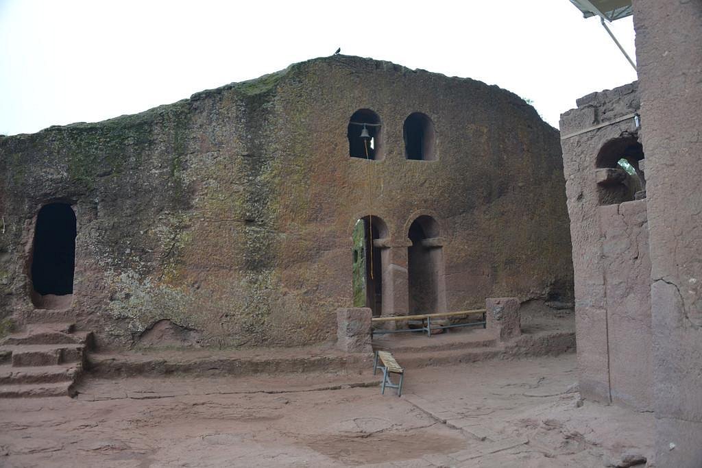 Ancient rock-hewn church courtyard at Lalibela, Ethiopia