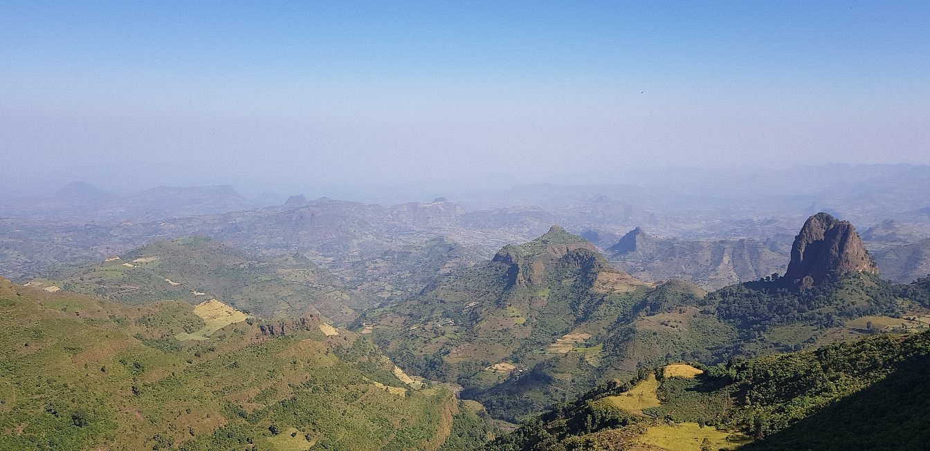 Sweeping panoramic view of jagged peaks in the Simien Mountains, Ethiopia