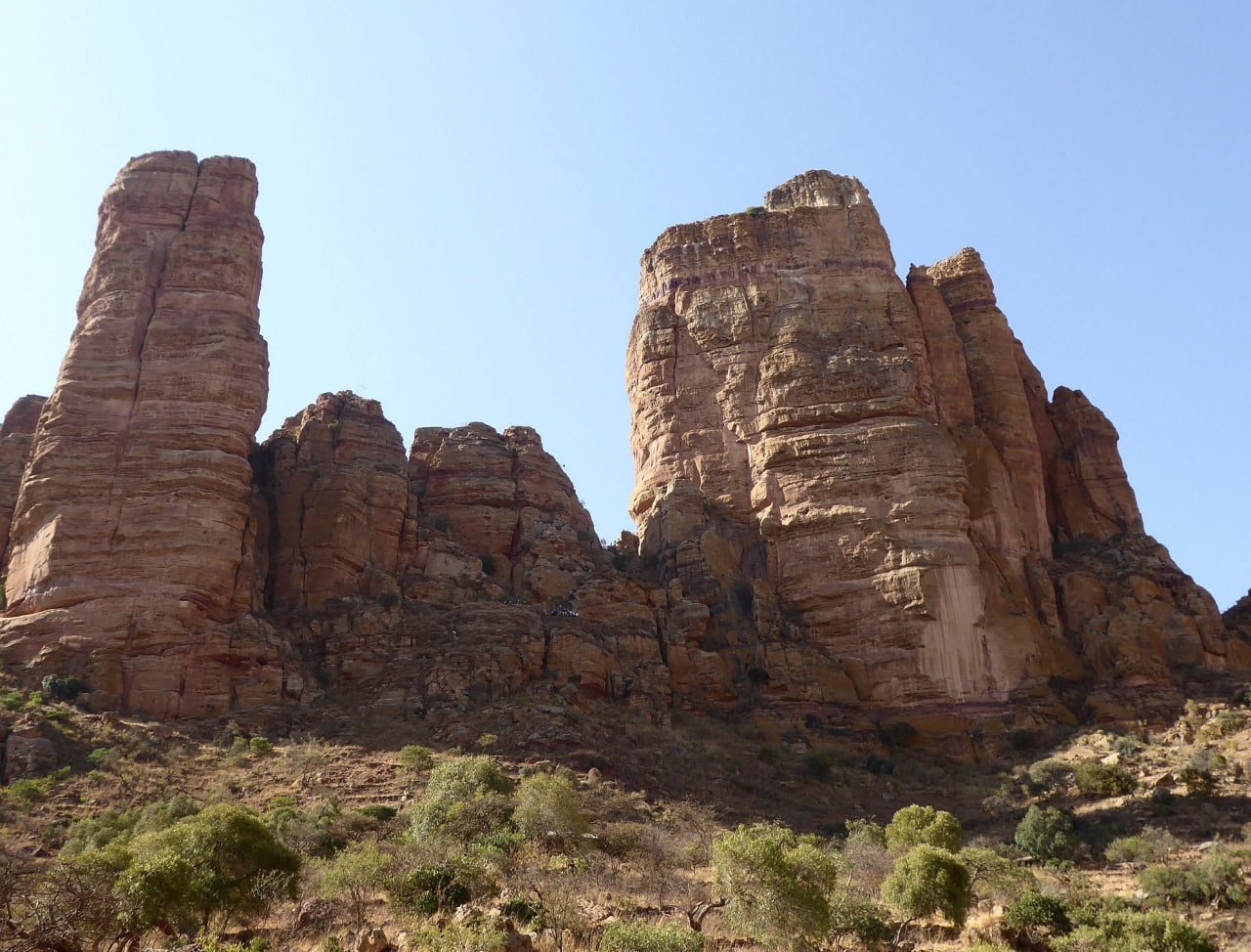 Towering red sandstone pillars in the Gheralta cluster, Tigray region, Ethiopia