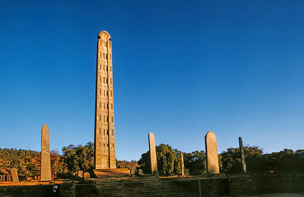 Ancient obelisk towering over the Stelae Field in Axum, Ethiopia