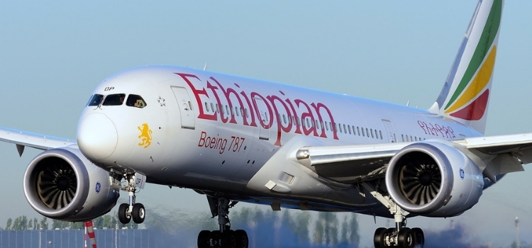 Ethiopian Airlines Boeing 787 aircraft landing on the runway